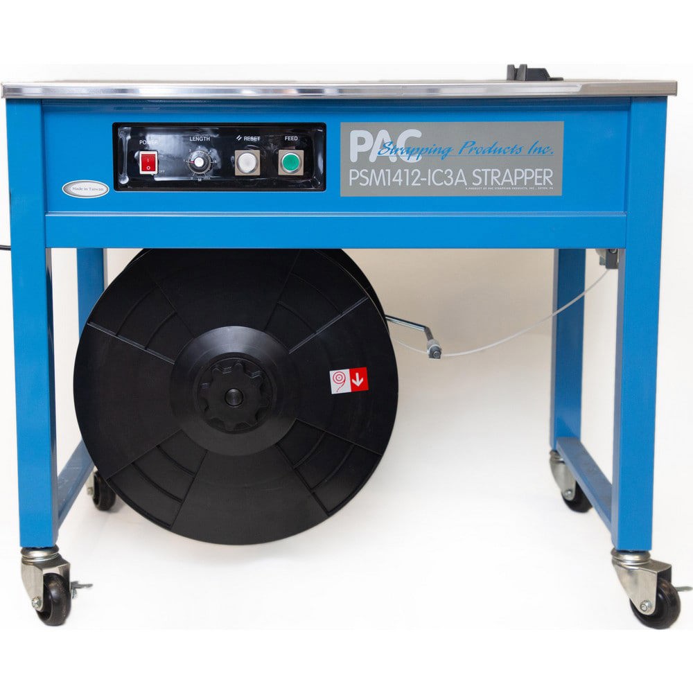 Strapping Machines; Type: Table Top Strapping Machine ; Strap Width: 0.500 (Inch); Voltage: 110V ; Maximum Tension: 100.000 (Pounds); Dimensions: 35.5 x 23 in ; UNSPSC Code: 31151900