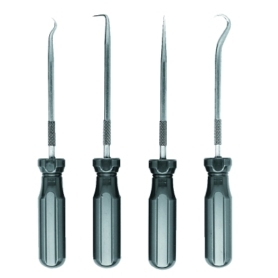 Scribe & Probe Sets; Type: Hook & Pick Scriber Set; Number of Pieces: 4; Overall Length: 5-1/16 in; Includes: Screw Driver Handles; Number Of Pieces: 4; Contents: Straight Pick; Hook Pick; 90 Degree Pick; Combination Pick; Overall Length: 5-1/16; 5-1/16 i