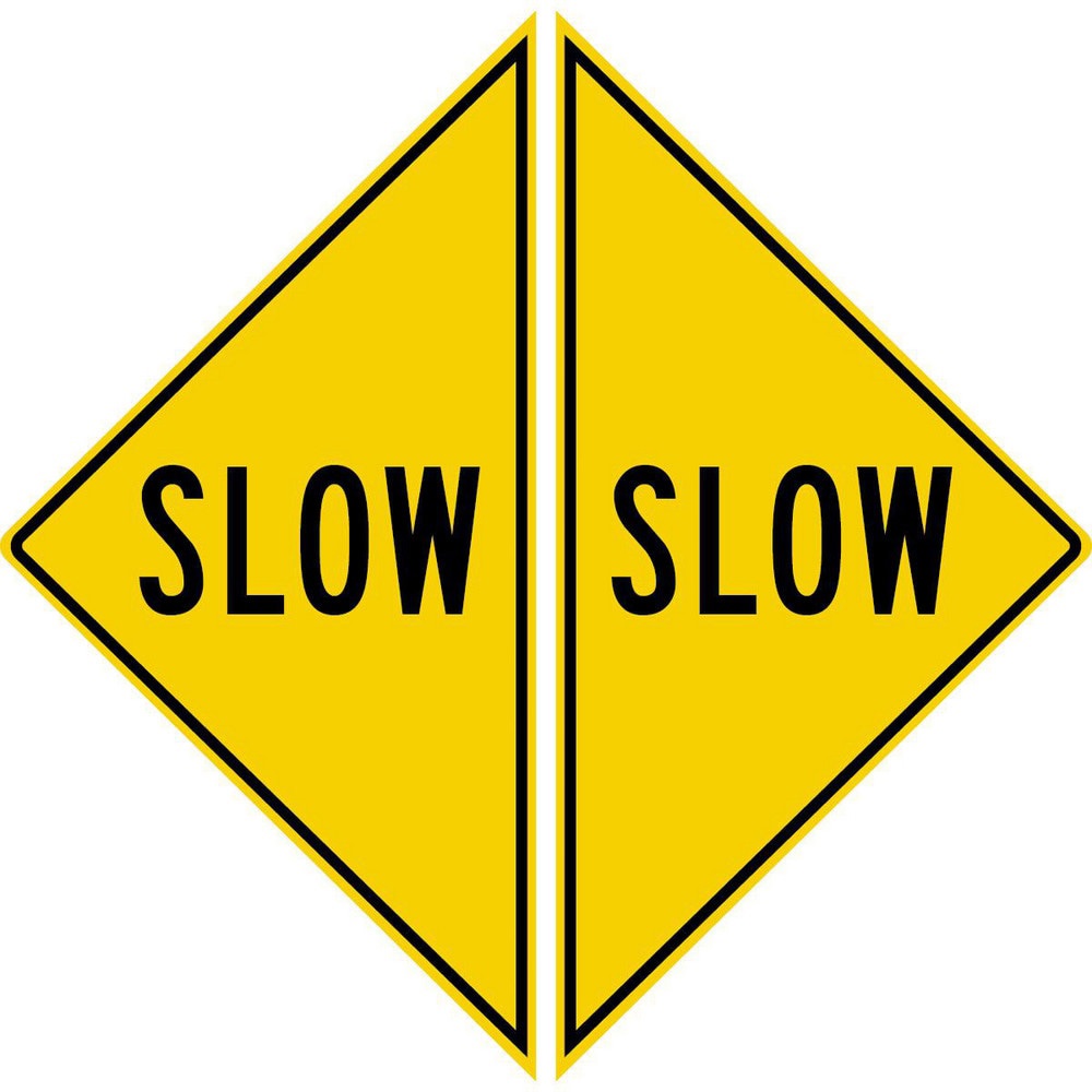 Adhesive Backed Floor Signs; Message Type: Traffic Control ; Message or Graphic: Message Only ; Legend: SLOW ; Material: Vinyl ; Legend Color: Black ; Color: Black; Yellow