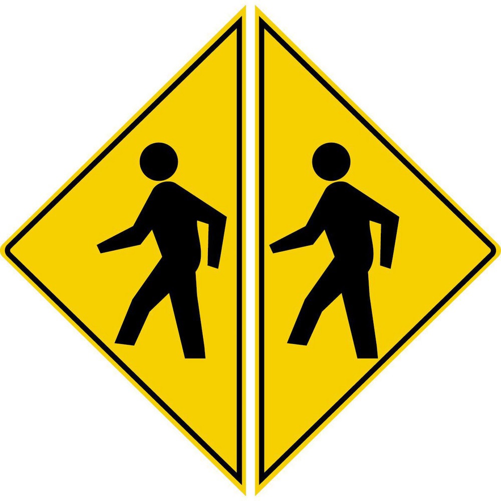 Adhesive Backed Floor Signs; Message Type: Traffic Control ; Message or Graphic: Graphic Only ; Legend: Pedestrian Crossing Graphic ; Material: Vinyl ; Legend Color: Black ; Color: Black; Yellow