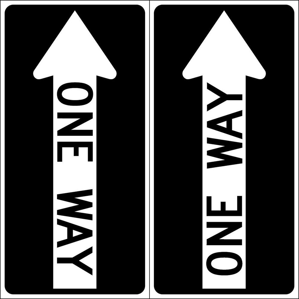 Adhesive Backed Floor Signs; Message Type: Traffic Control ; Message or Graphic: Message & Graphic ; Legend: ONE WAY ; Material: Vinyl ; Legend Color: Black ; Color: Black; White