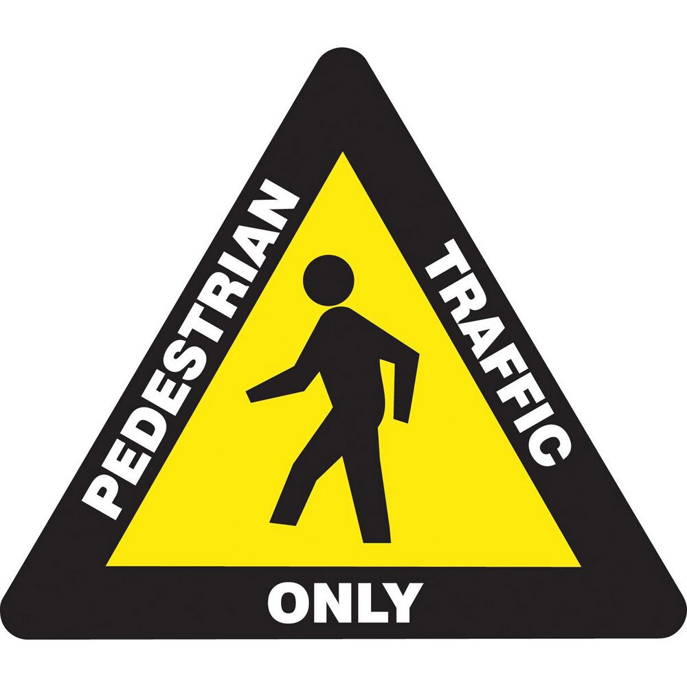 Adhesive Backed Floor Signs; Message Type: Traffic Control ; Message or Graphic: Message & Graphic ; Legend: PEDESTRIAN TRAFFIC ONLY ; Material: Vinyl ; Legend Color: White ; Color: Black; White; Yellow