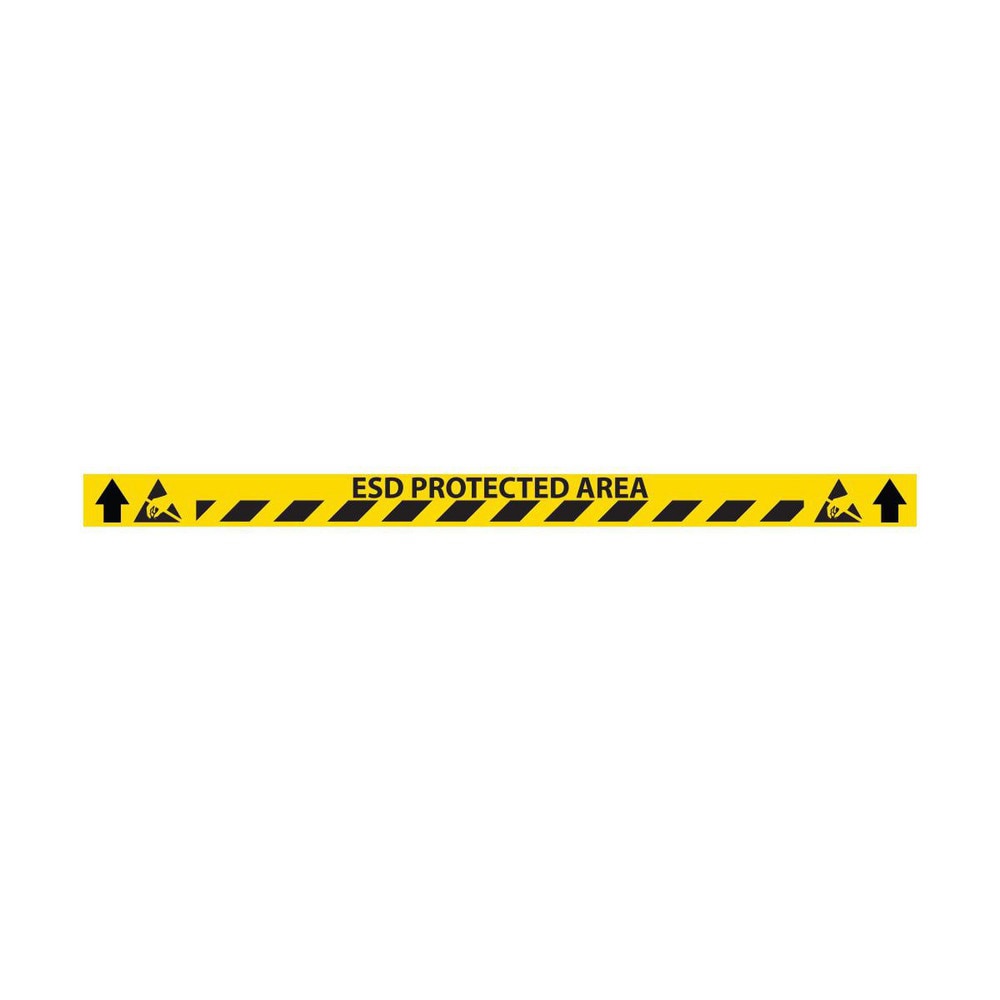 Adhesive Backed Floor Signs; Message Type: Traffic Control ; Message or Graphic: Message & Graphic ; Legend: ESD PROTECTED AREA ; Material: Vinyl ; Legend Color: Black ; Color: Black; Yellow