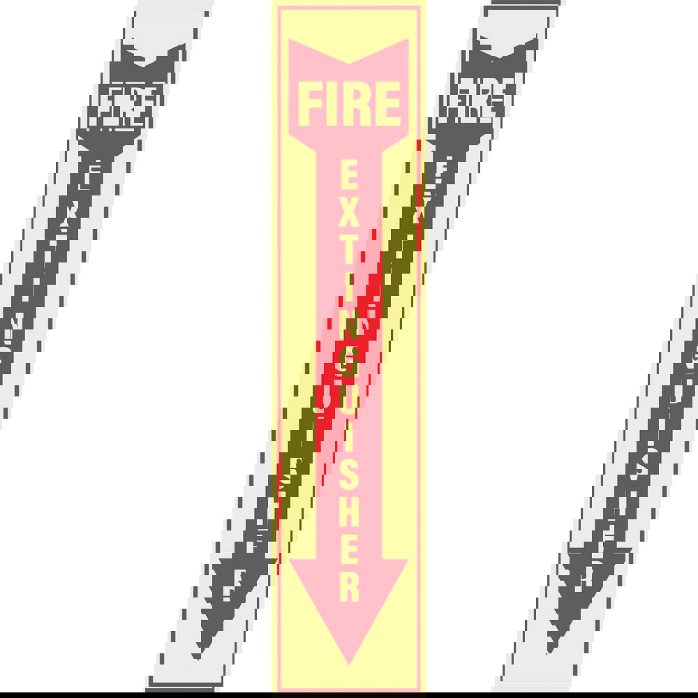 Safety Signs; Family: Fire & Exit Sign ; Sign Type: Exit; Facility; Security & Admittance; Fire; Visitor; Workplace ; Sign Header: None ; Message/Graphic: Message & Graphic ; Graphic Type: Down Arrow; Fire Extinguisher ; Reflectivity: Non-Reflective