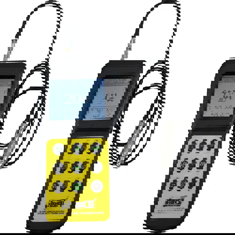 Coating Thickness Gages; Minimum Thickness Measurement: 1m ; Maximum Thickness Measurement: 1500m ; Accuracy: 1(2%H+1) um ; Probe Material: Carbide ; Base Material: Metal ; Batteries Included: Yes