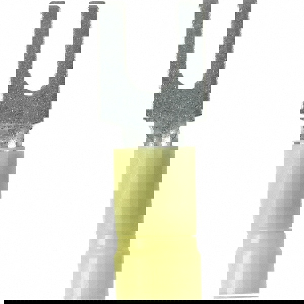 Standard Fork Terminal: Yellow, Vinyl, Partially Insulated, #6 Stud, Crimp