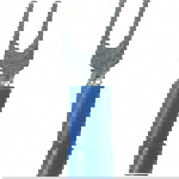 Standard Fork Terminal: Blue, Vinyl, Partially Insulated, #8 Stud, Crimp