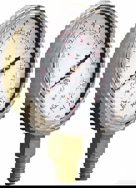 1/4 Inch NPT, 22.5 Max psi, Brass Case Cylinder Pressure Gauge