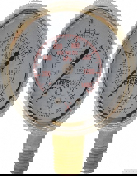 1/4 Inch NPT, 150 Max psi, Brass Case Cylinder Pressure Gauge