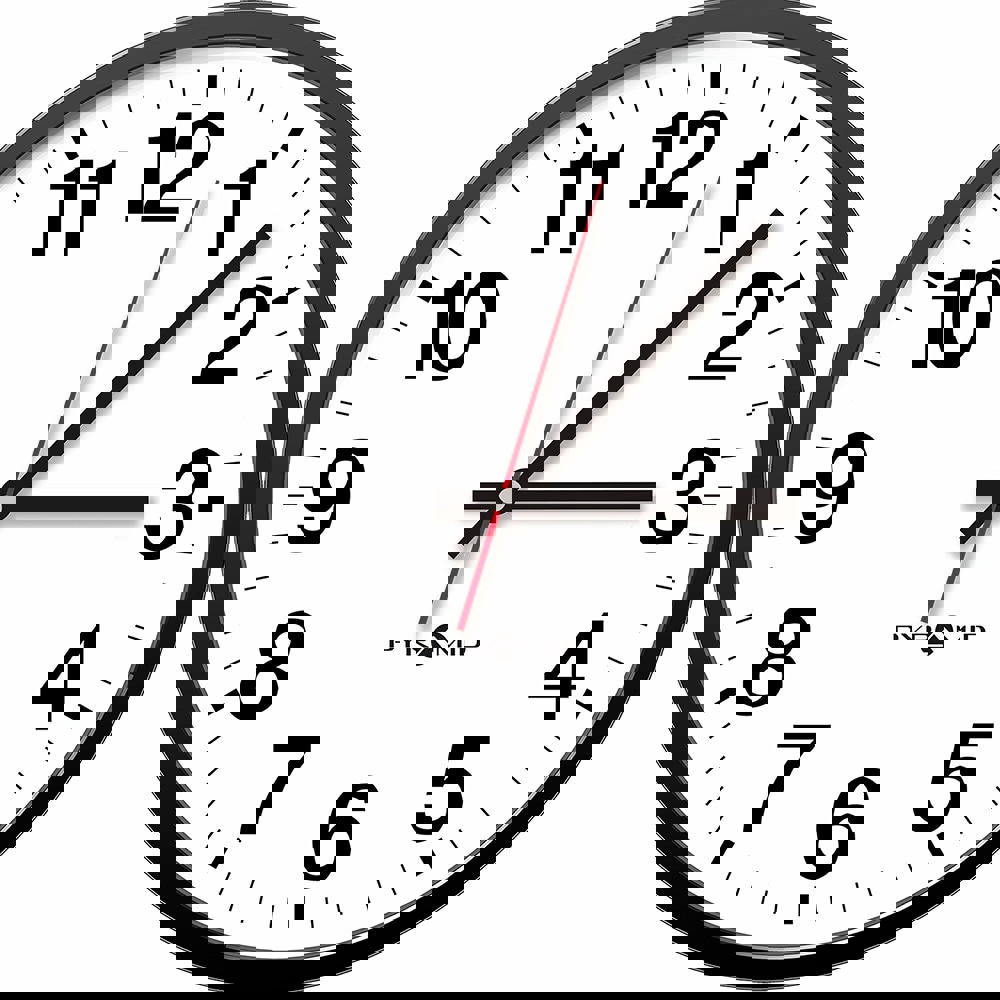 Pyramid Time systems Analog Wall Clock - 12 Hour Face format.for the home or office. Low profile, ABS black frame with non-glare shatterproof polycarbonate lens for easy viewing & durability. Includes teardrop mounting hole. Uses one (1) Alkaline battery