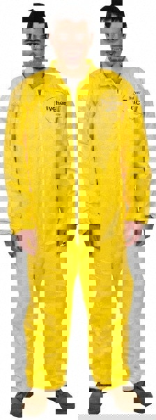 Disposable Coveralls: Size Large, 2.5 oz, PE Film, Zipper Closure