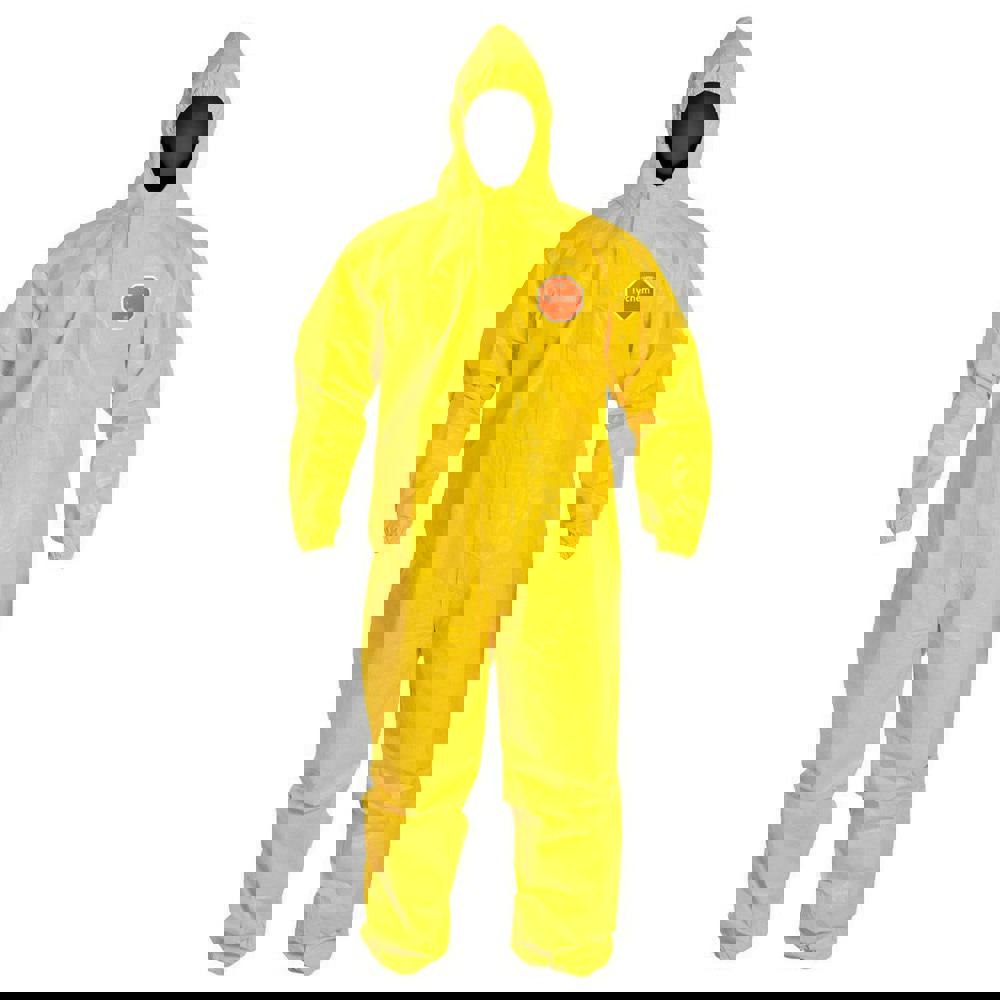 Disposable Coveralls: Size Large, 2.5 oz, PE Film, Zipper Closure