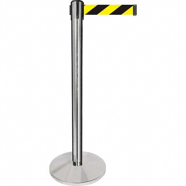Free Standing Retractable Barrier Post: Metal Post, Plastic Base