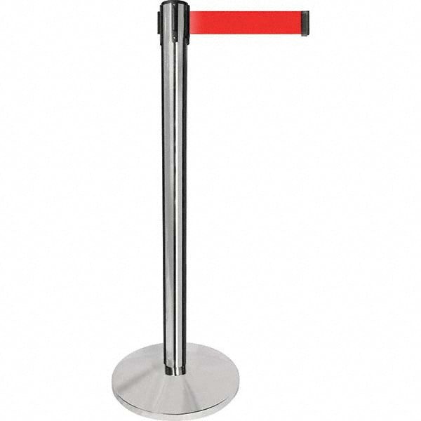Free Standing Retractable Barrier Post: Metal Post, Plastic Base
