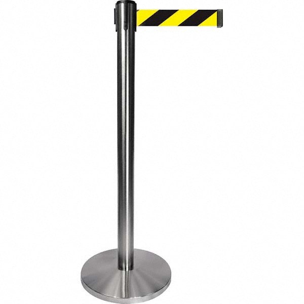 Free Standing Retractable Barrier Post: Metal Post, Plastic Base