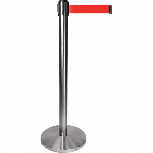 Free Standing Retractable Barrier Post: Metal Post, Plastic Base