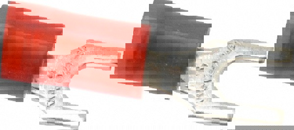 Standard Fork Terminal: Red, Nylon, Partially Insulated, #6 Stud, Crimp