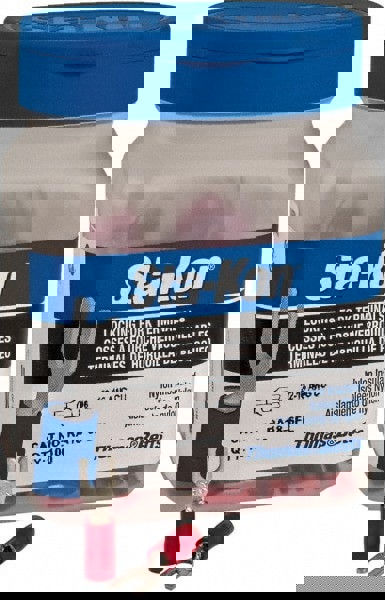 Locking Fork Terminal: Red, Nylon, Partially Insulated, #6 Stud, Crimp