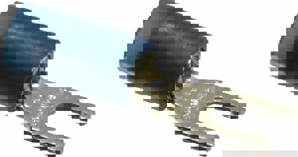 Locking Fork Terminal: Blue, Nylon, Partially Insulated, #6 Stud, Crimp