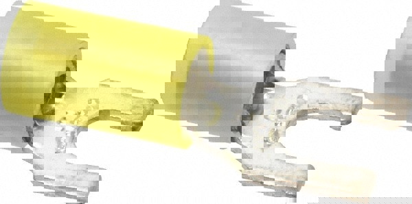 Locking Fork Terminal: Yellow, Nylon, Partially Insulated, #10 Stud, Crimp