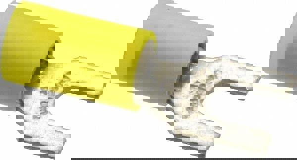 Standard Fork Terminal: Yellow, Nylon, Partially Insulated, #8 Stud, Crimp