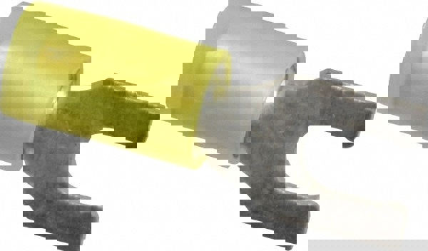 Locking Fork Terminal: Yellow, Nylon, Partially Insulated, #8 Stud, Crimp