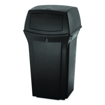 Trash Can: 45 gal, Square, Black