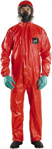 Disposable Coveralls: Chemical, Liquid & Flame, Size X-Large, 4.9500 oz, Polyester, Storm Flap w/Double Zipper Closure