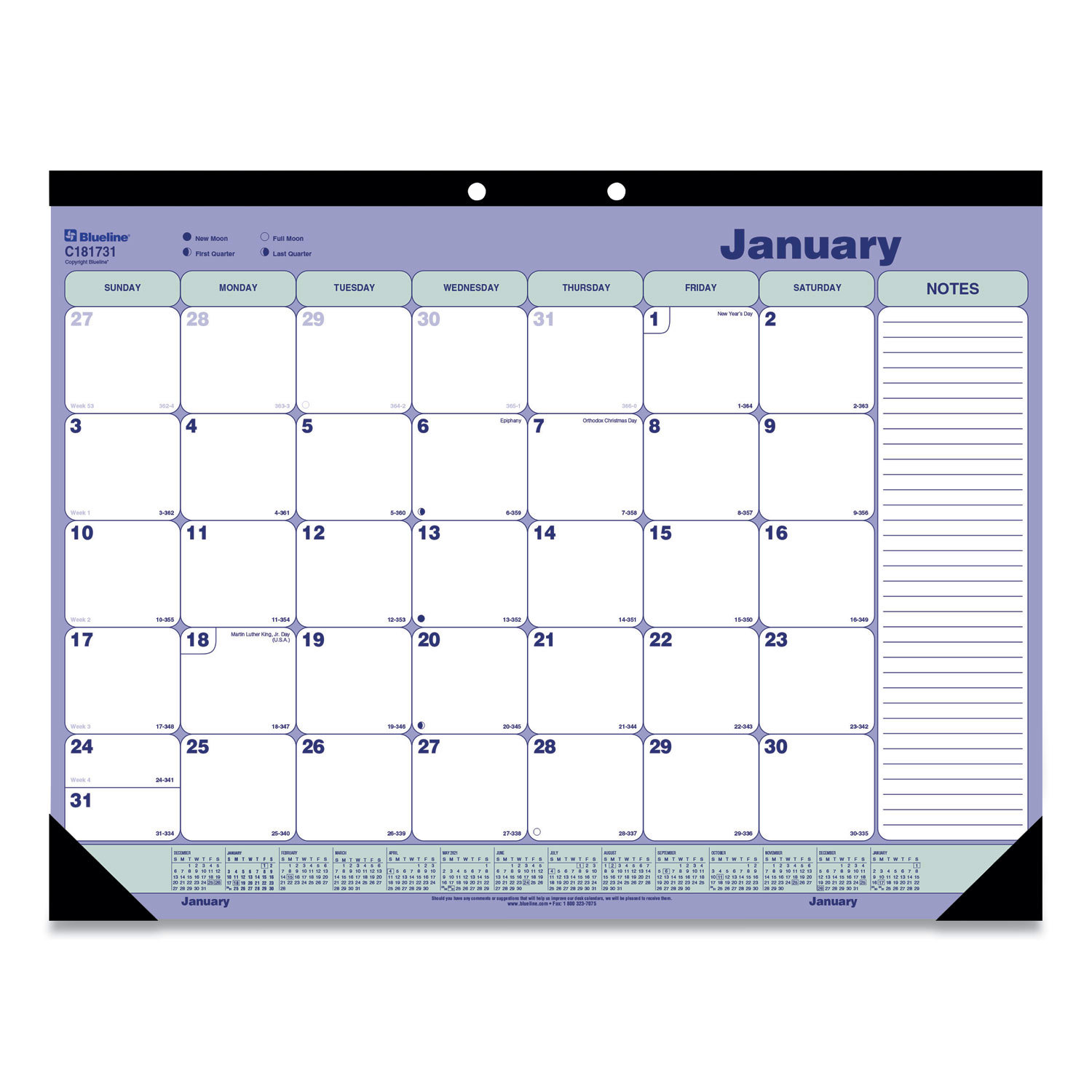 Desk Pad: 12 Sheets, Blue, Green & White Paper