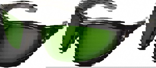 Safety Glasses: Scratch-Resistant, Polycarbonate, Green Lenses, Full-Framed