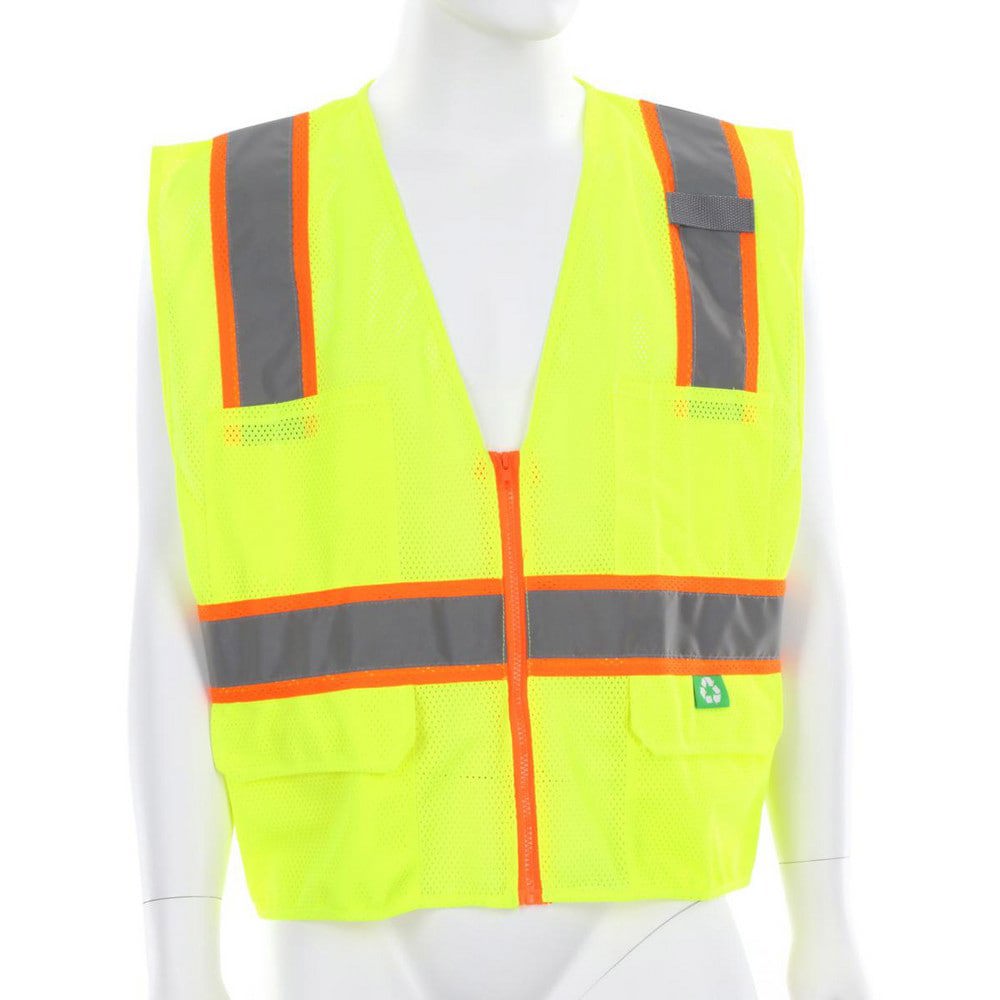 High Visibility Vests; Size: 4X-Large ; Color: High-Visibility Lime ; Gender: Unisex ; Closure Type: Zipper ; Number of Pockets: 6 ; Chest Size (Inch): 30