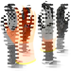 XL Size 13 ga High Tenacity Nylon and Fiberglass Gloves Hi-Viz Orange with Black