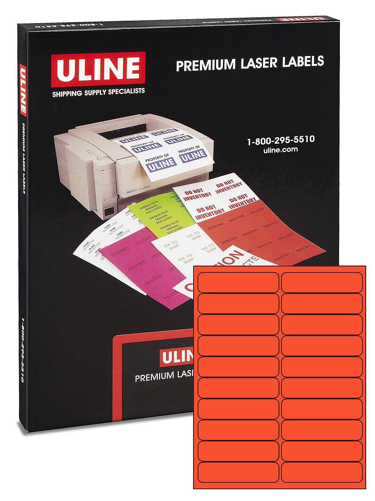 Uline Laser Labels - Fluorescent Red, 4