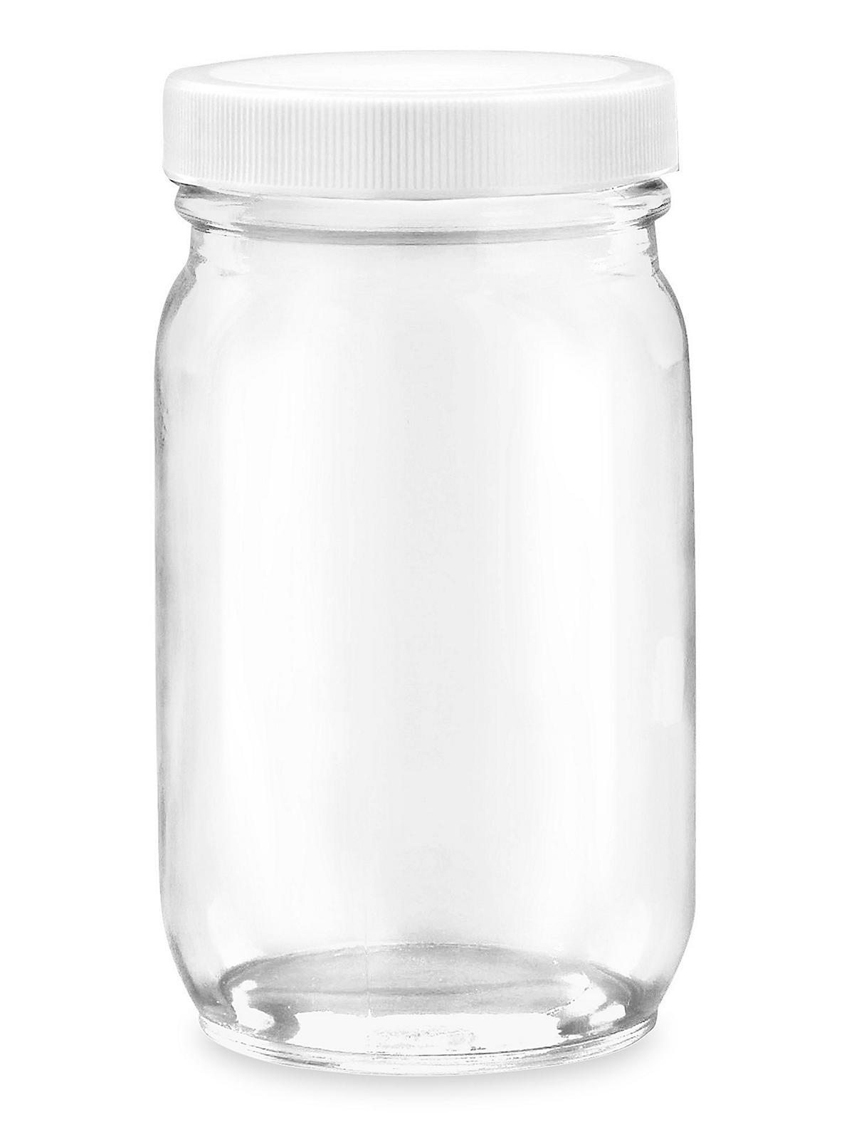 Wide-Mouth Glass Jars - 8 oz, Plastic Ca