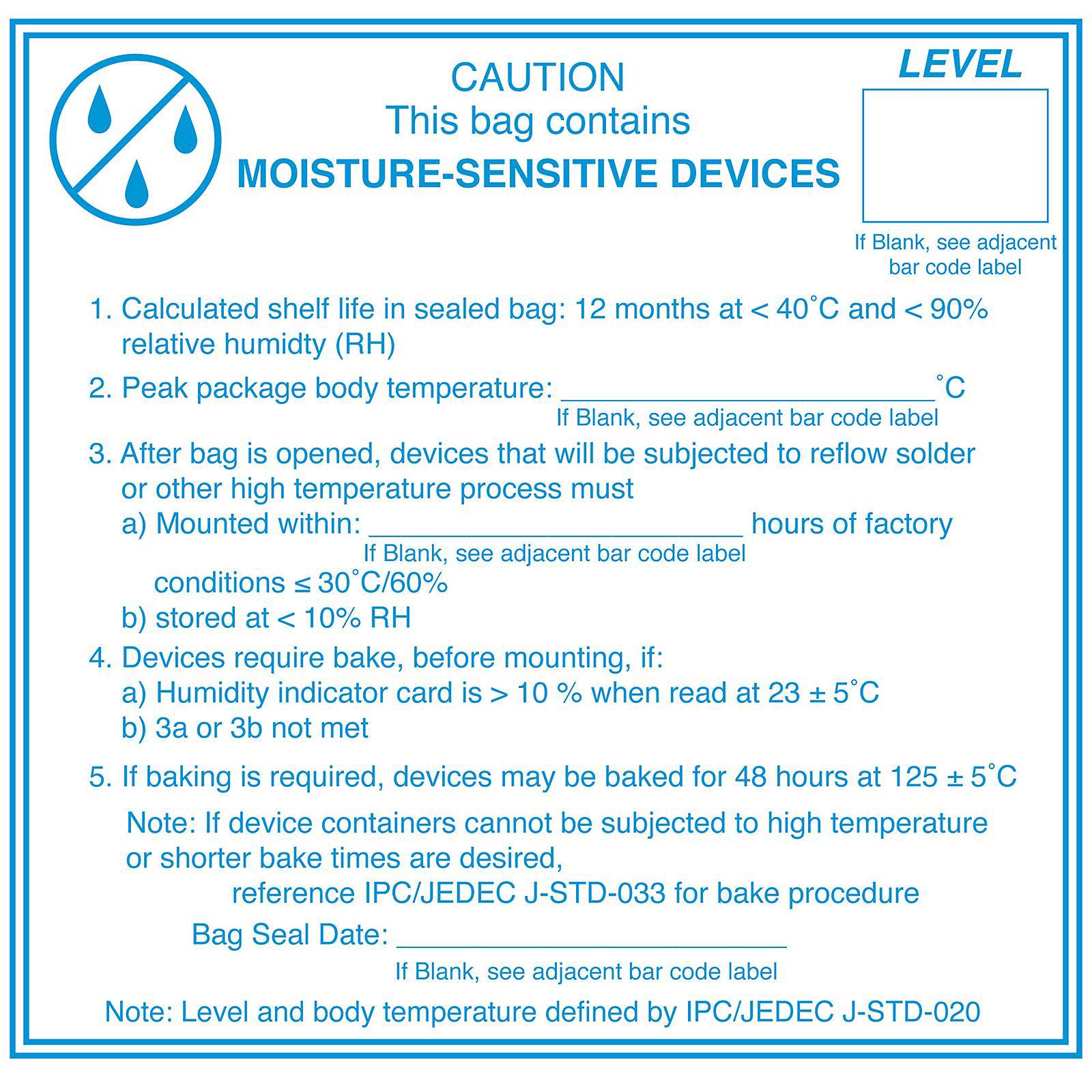Moisture Sensitive Label - 4 x 4
