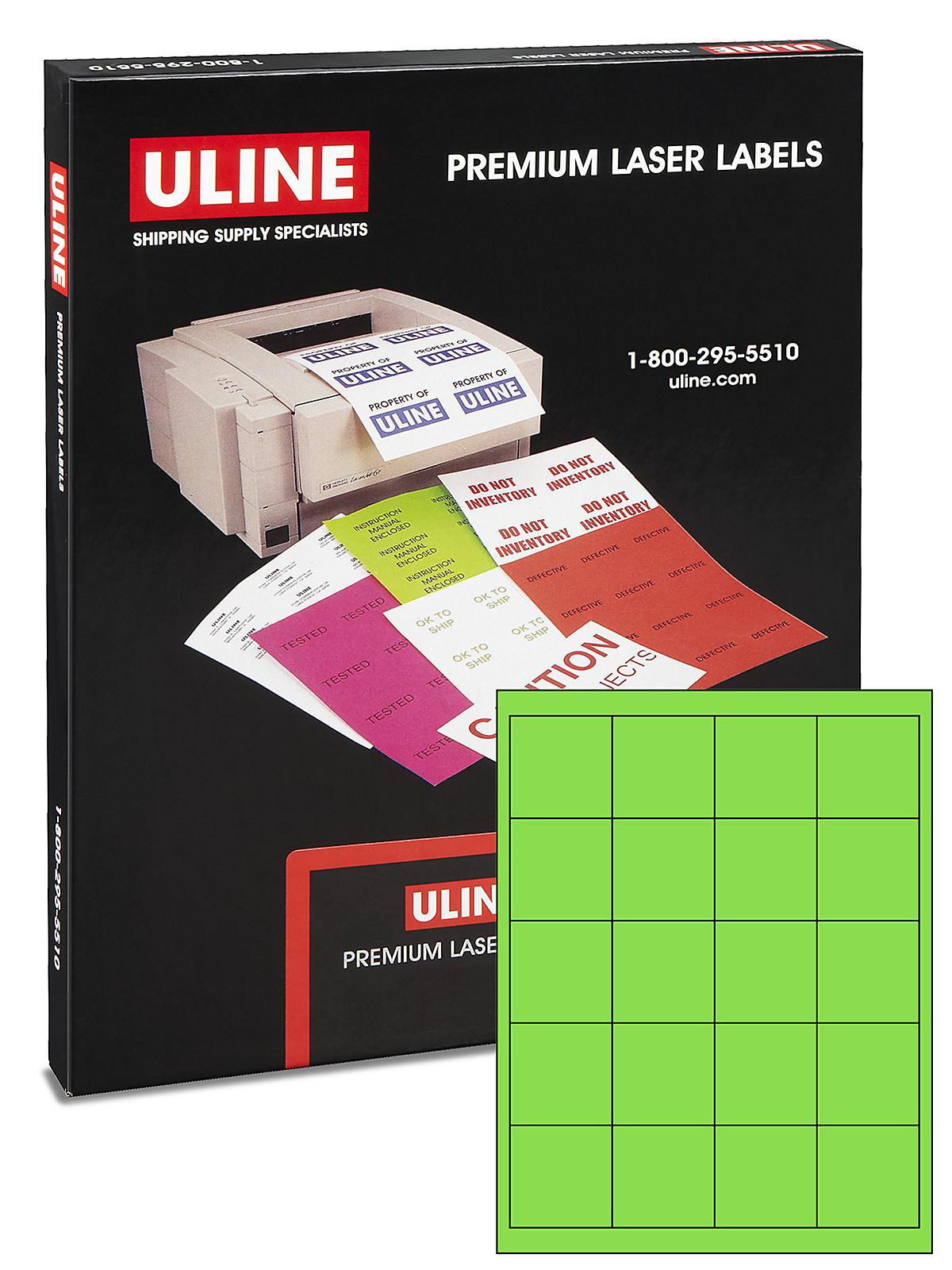 Uline Laser Labels - Fluorescent Green,