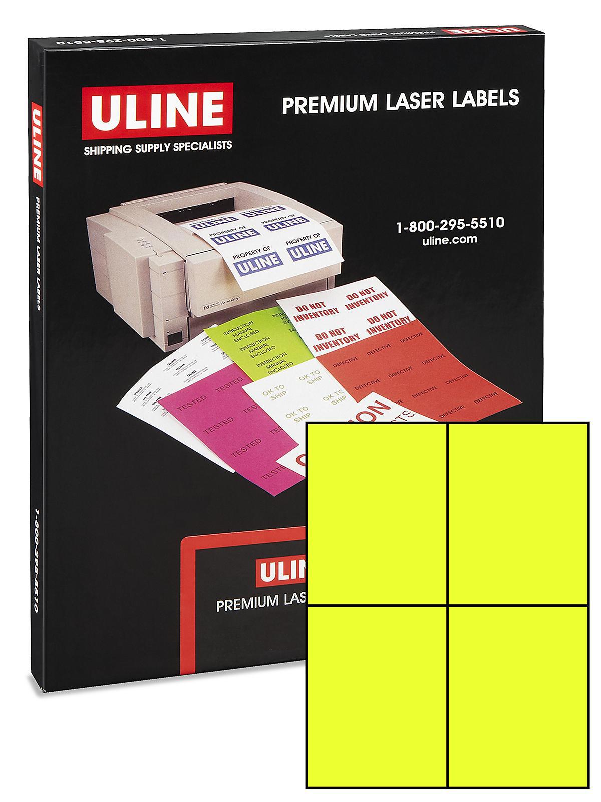 Uline Laser Labels - Fluorescent Yellow,