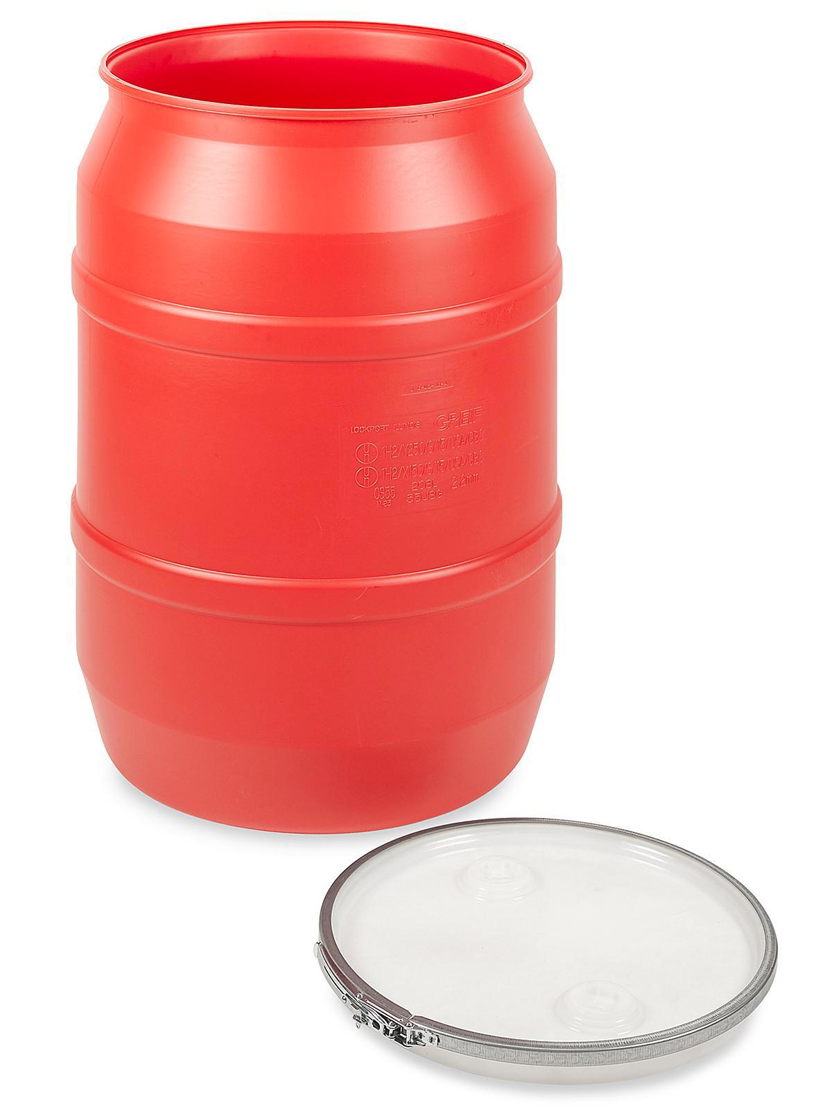 Red Plastic Drum - 55 Gallon, Open Top.