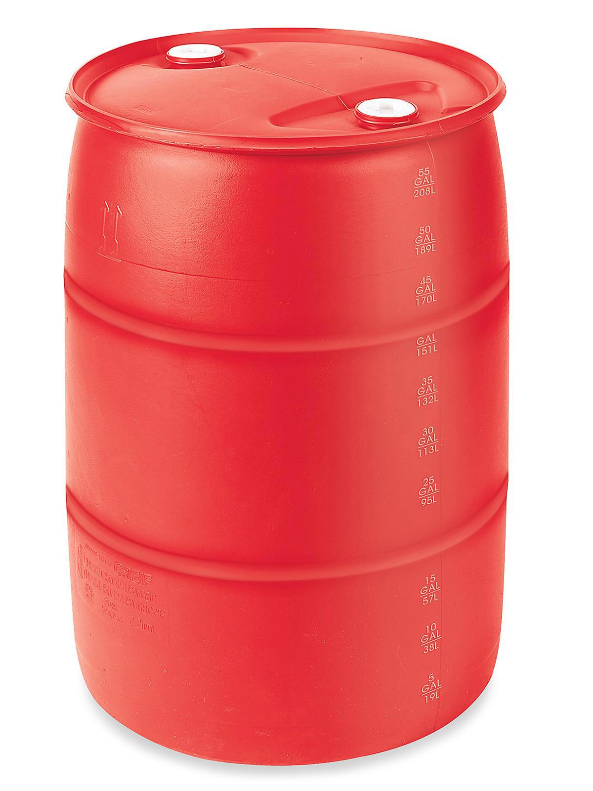 Red Plastic Drum - 55 Gallon, Closed Top