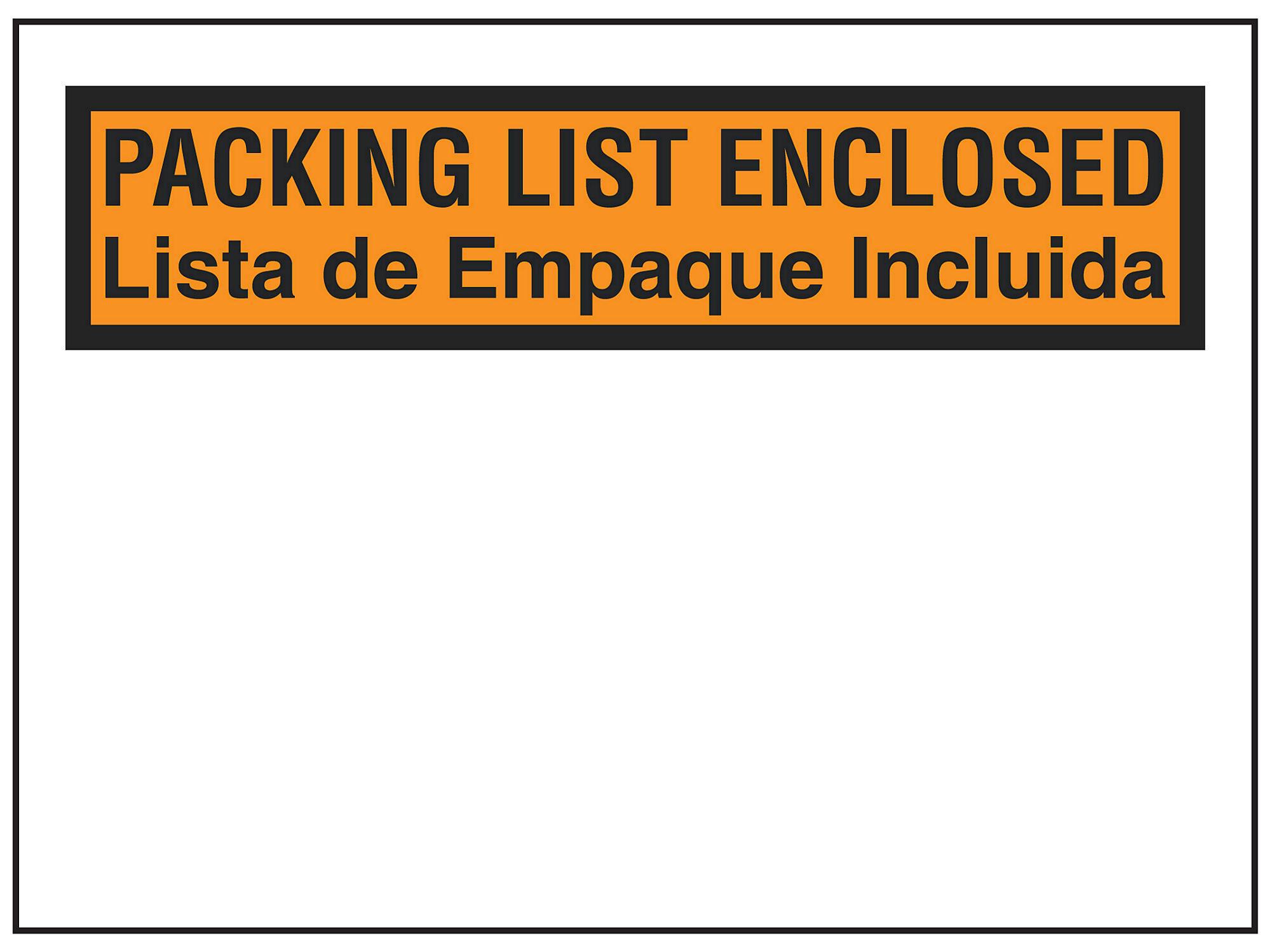 English/Spanish Packing List Envelopes -