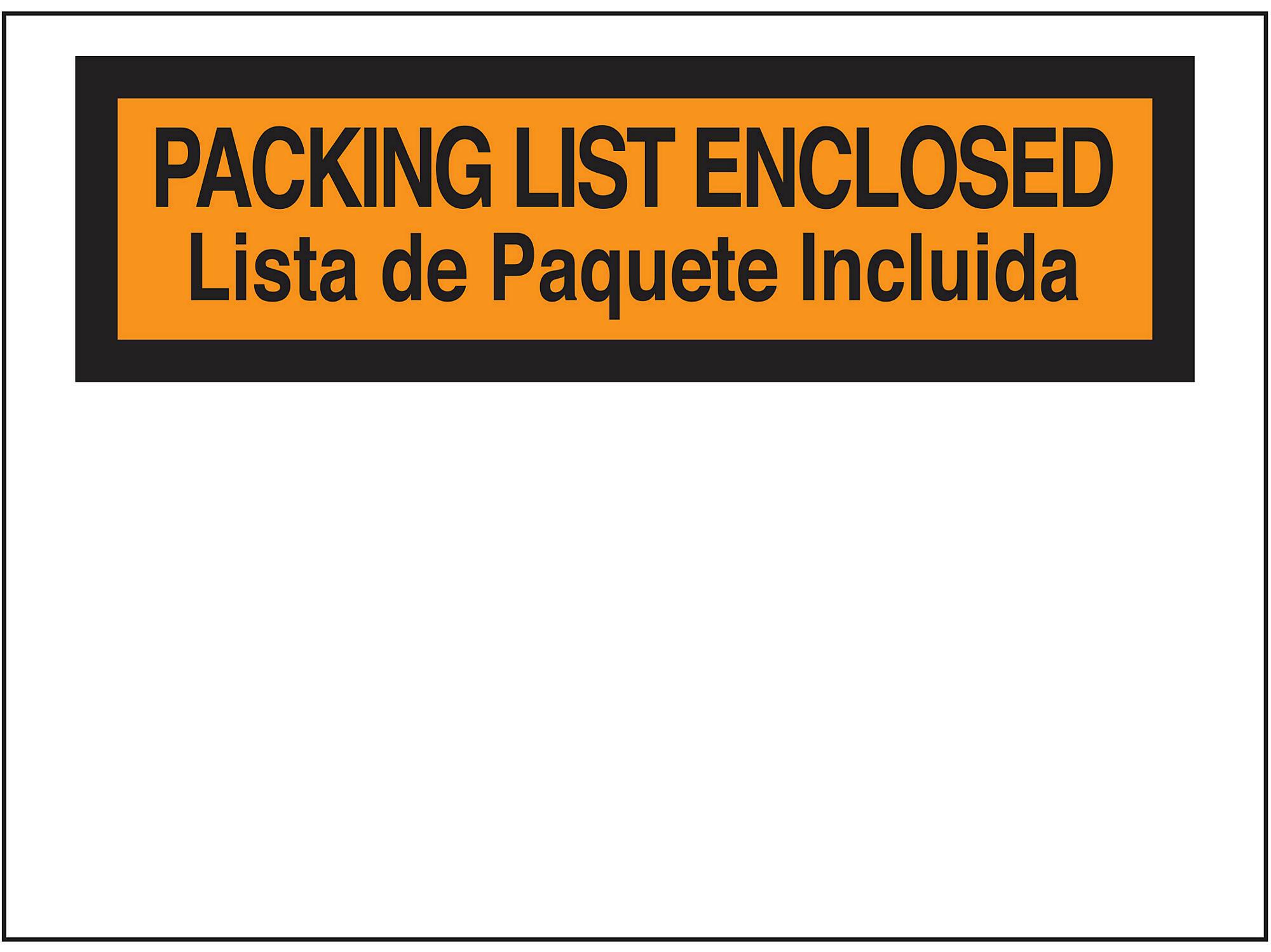 English/Spanish Packing List Envelopes -