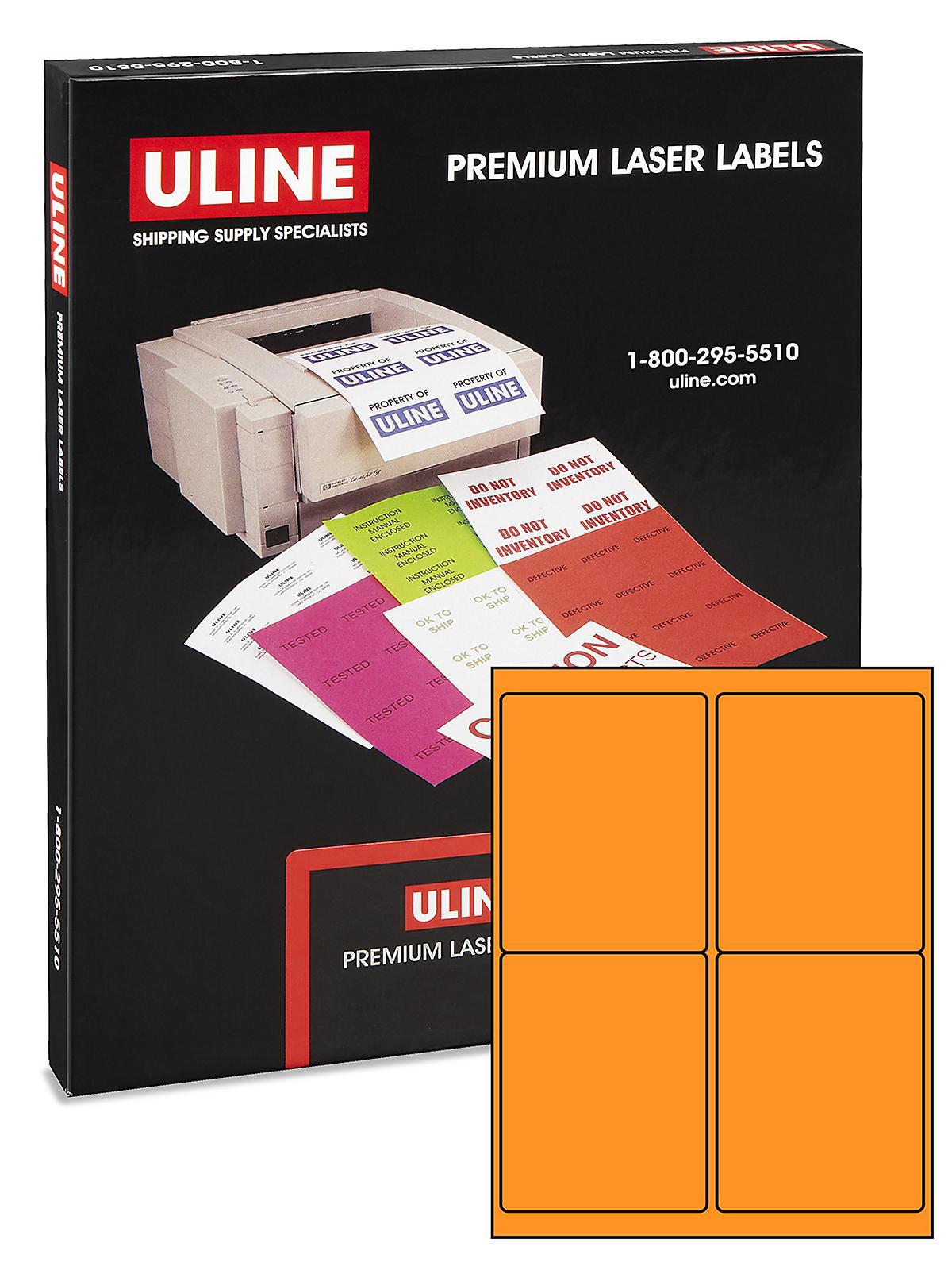 Uline Laser Labels - Fluorescent Orange,
