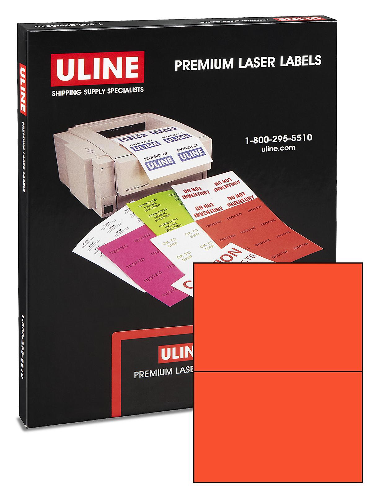 Uline Laser Labels - Fluorescent Red, 8