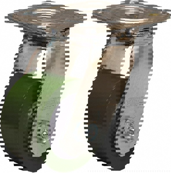 Swivel Top Plate Caster: Polyurethane Mold on to Cast Iron Center, 3-1/4