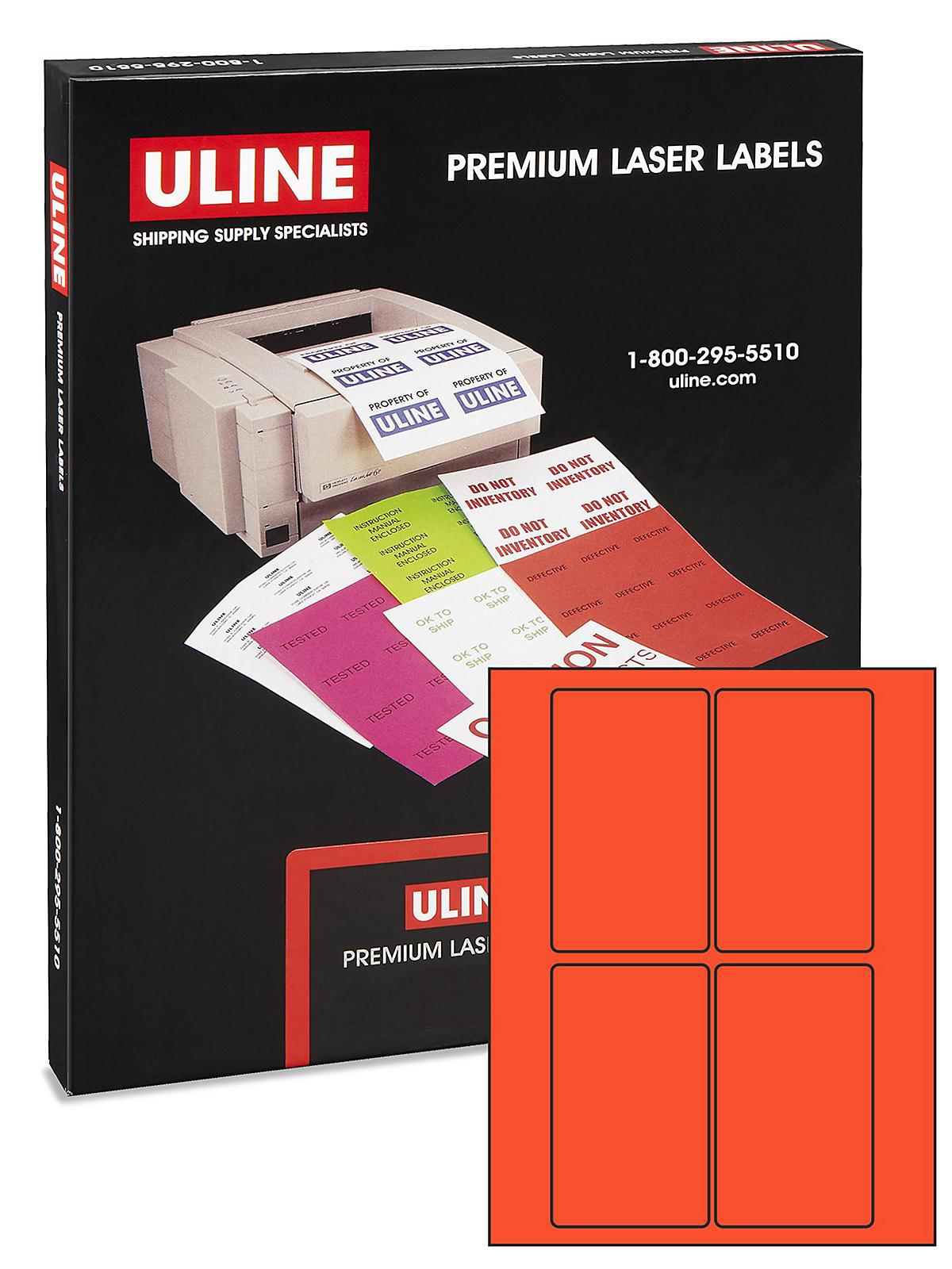 Uline Laser Labels - Fluorescent Red, 3