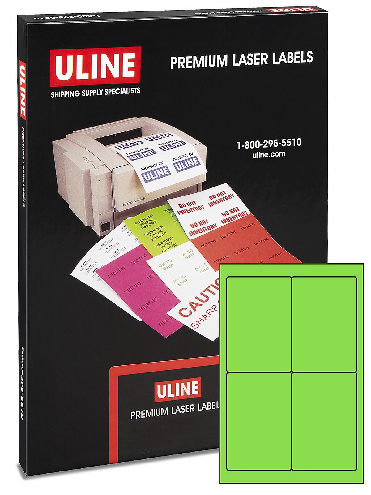Uline Laser Labels - Fluorescent Green,