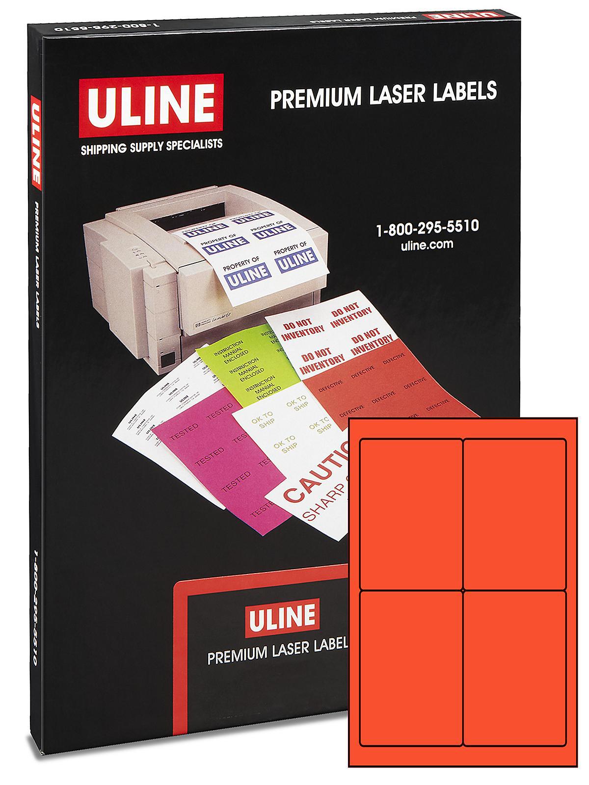 Uline Laser Labels - Fluorescent Red, 4