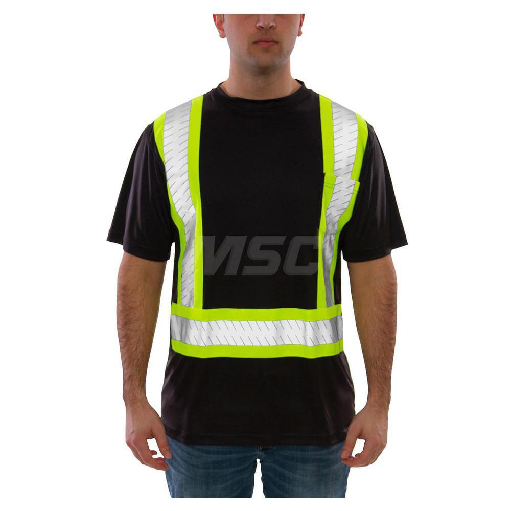 Work Shirt: High-Visibility, 2X-Large, Polyester, Black & Fluorescent Yellow-Green, 1 Pocket