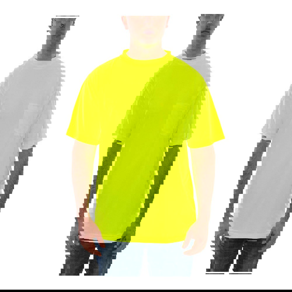 Work Shirt: Hi-Visibility, X-Large, Polyester, Fluorescent Yellow-Green, 1 Pocket