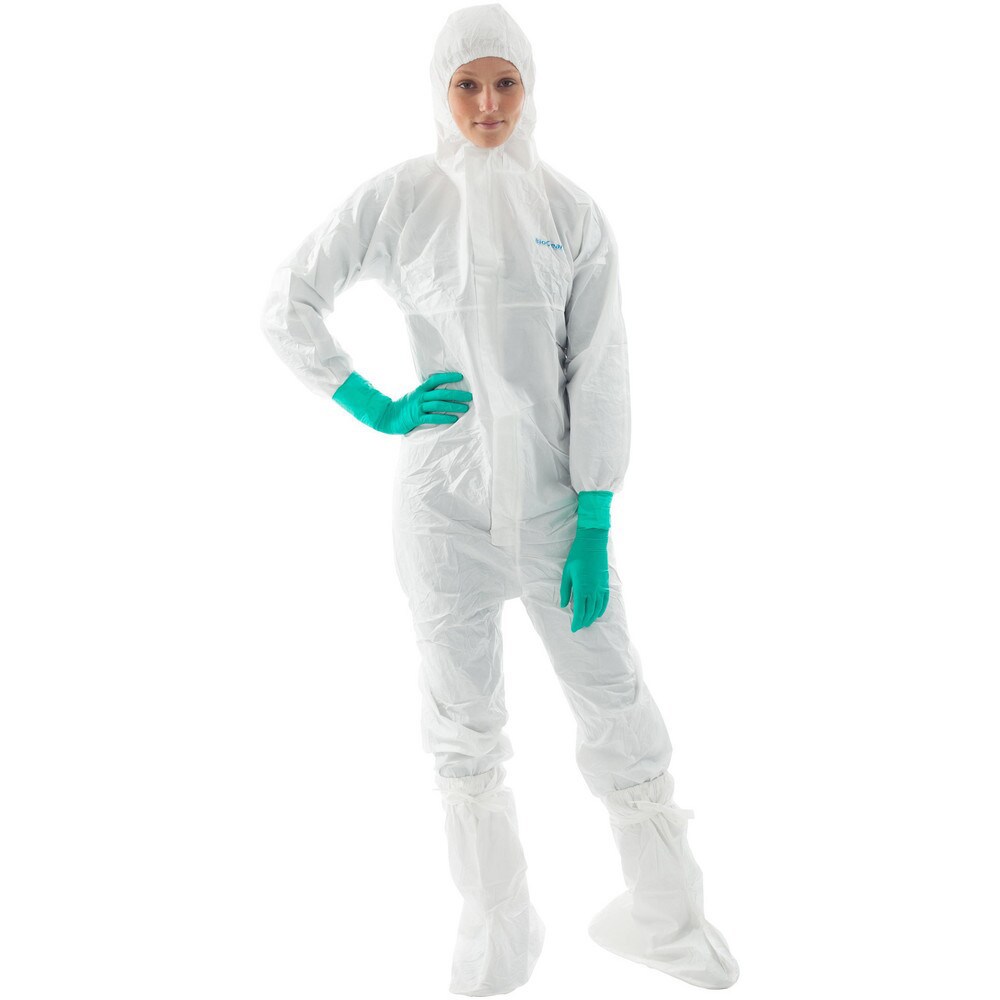 Disposable Coveralls: Anti-Static, Chemical & Sterile, Size 4X-Large, Polyethylene, Zipper Closure
